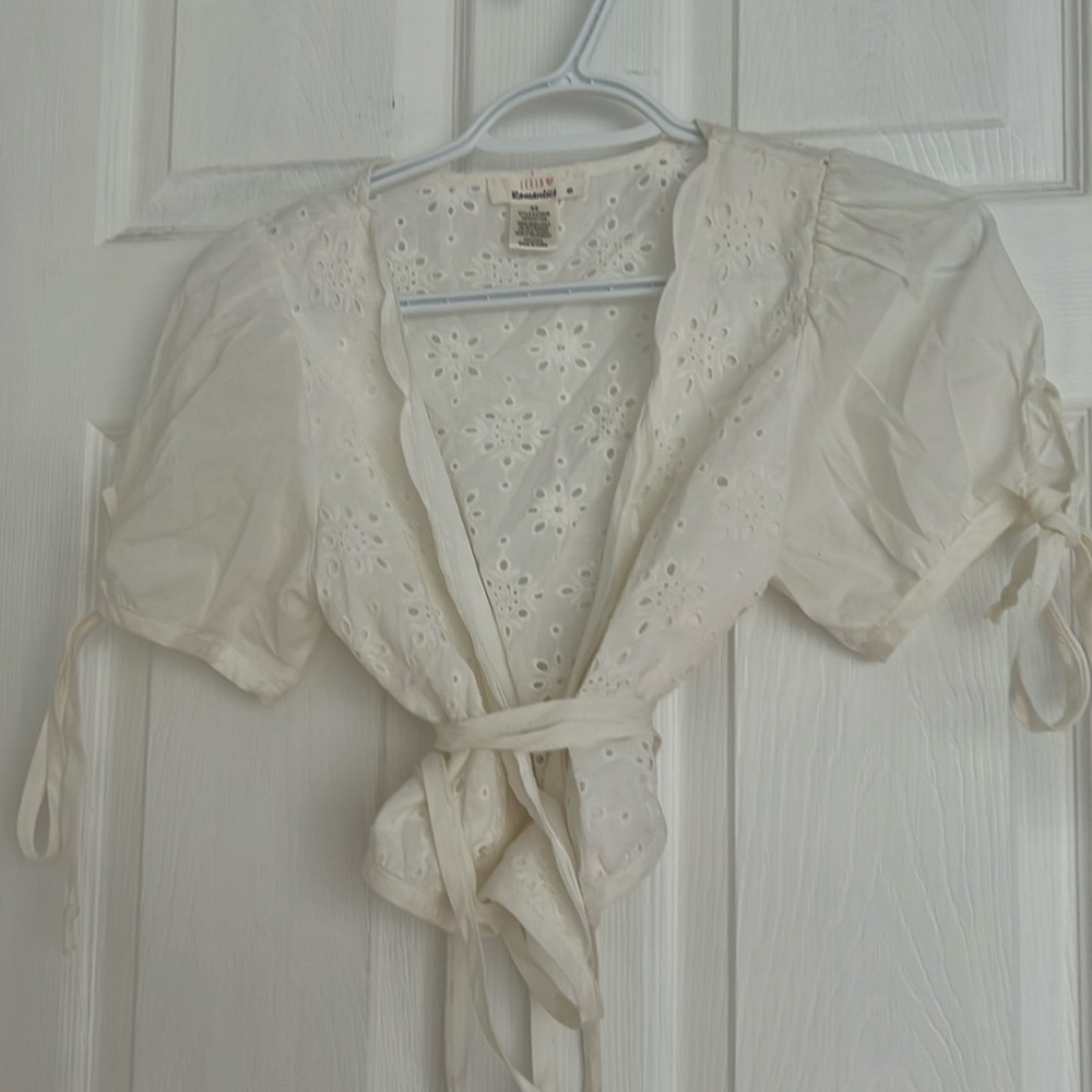 Eyelet mini wrap cotton shirt